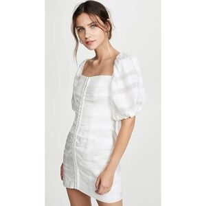 C/MEO Collective Solitude Puff Sleeve Fitted White Mini Dress XXS Coquette